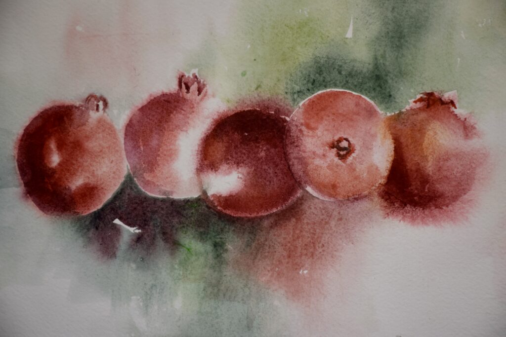 Four Pomegranates in Mist