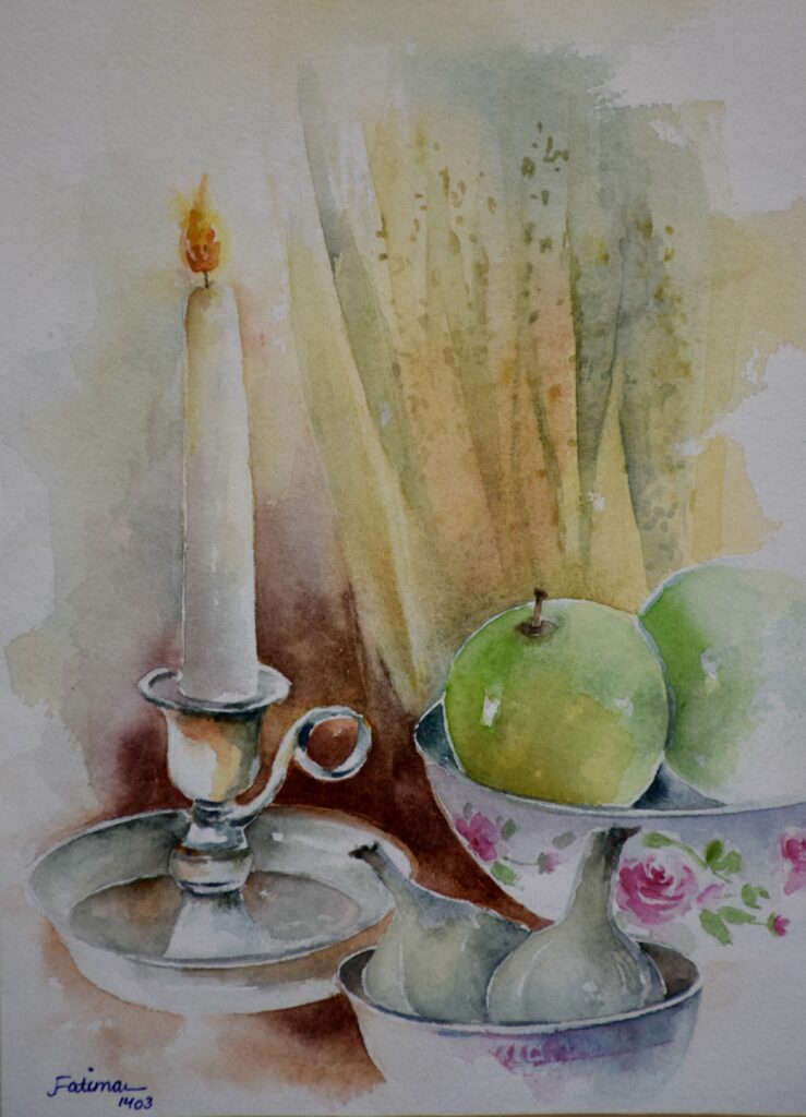 Candle and Green Apples