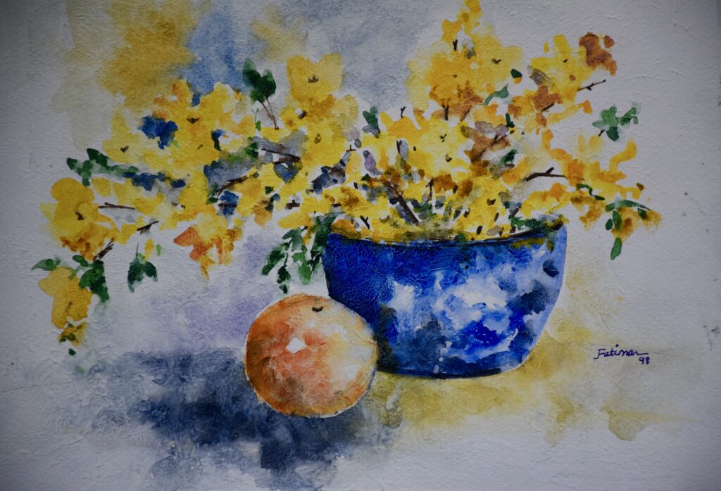 Yellow Blossoms in the Blue Bowl