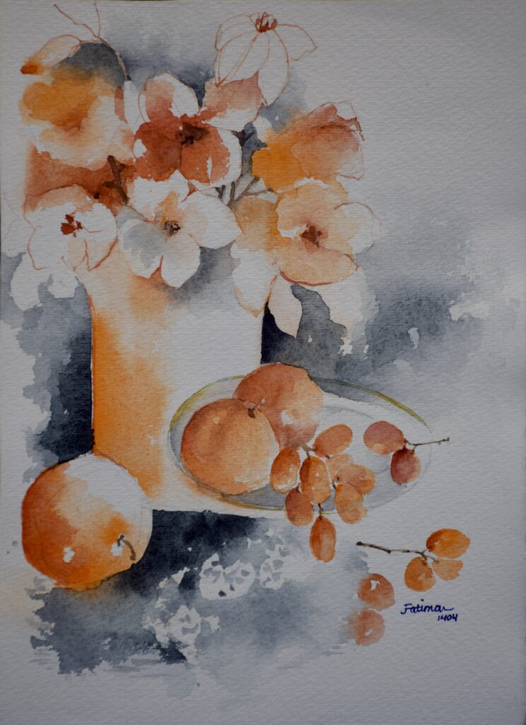 Orange Fruit and White Blossoms