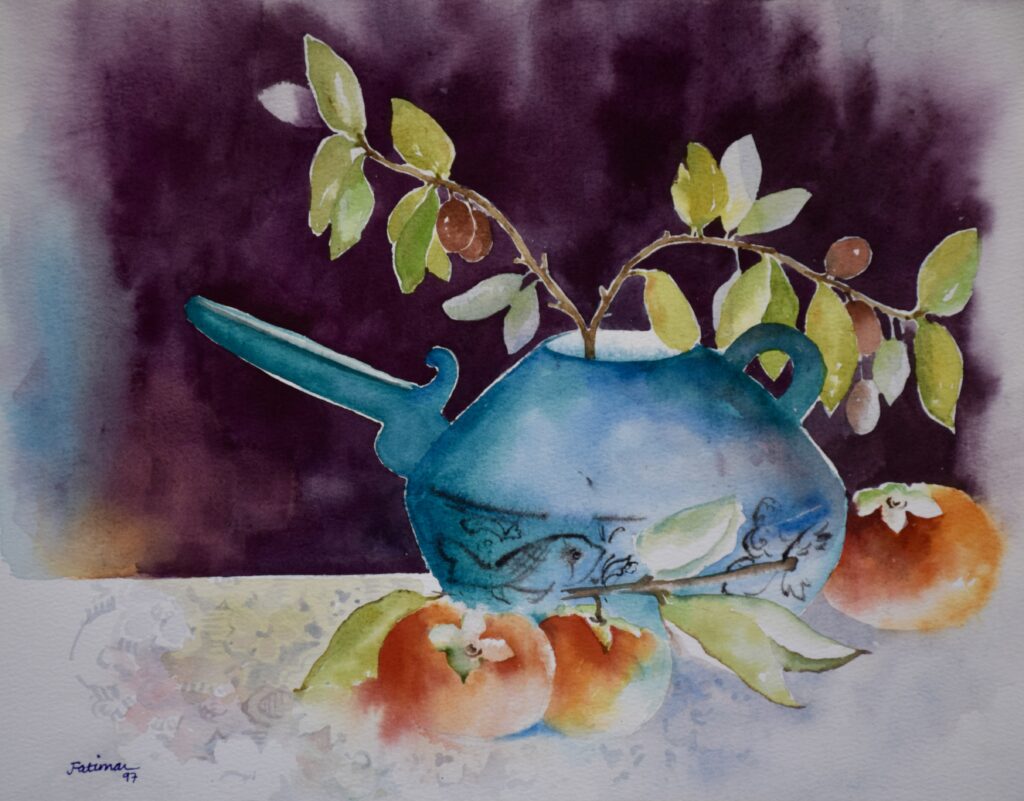Turquoise Ewer and Persimmons