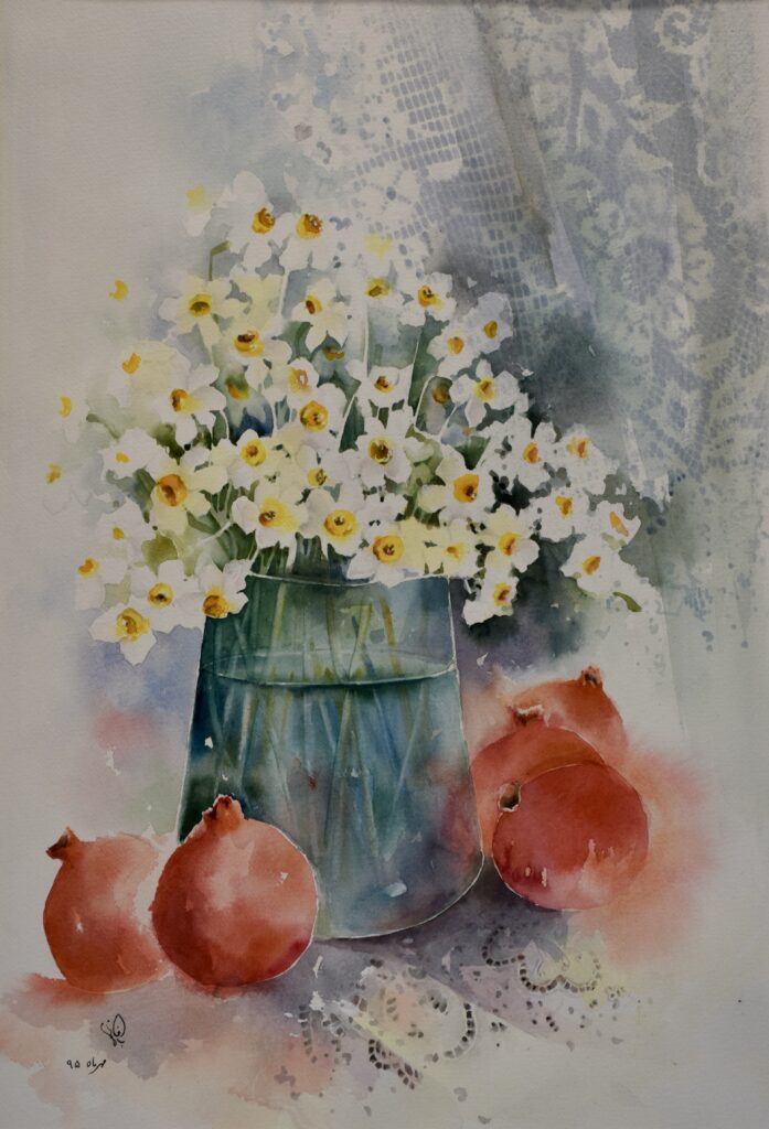 Narcissus and Red Pomegranates