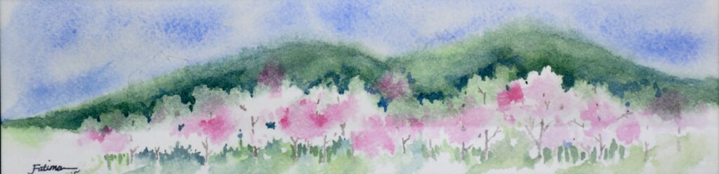 Pink Blossoms Beneath the Mountain