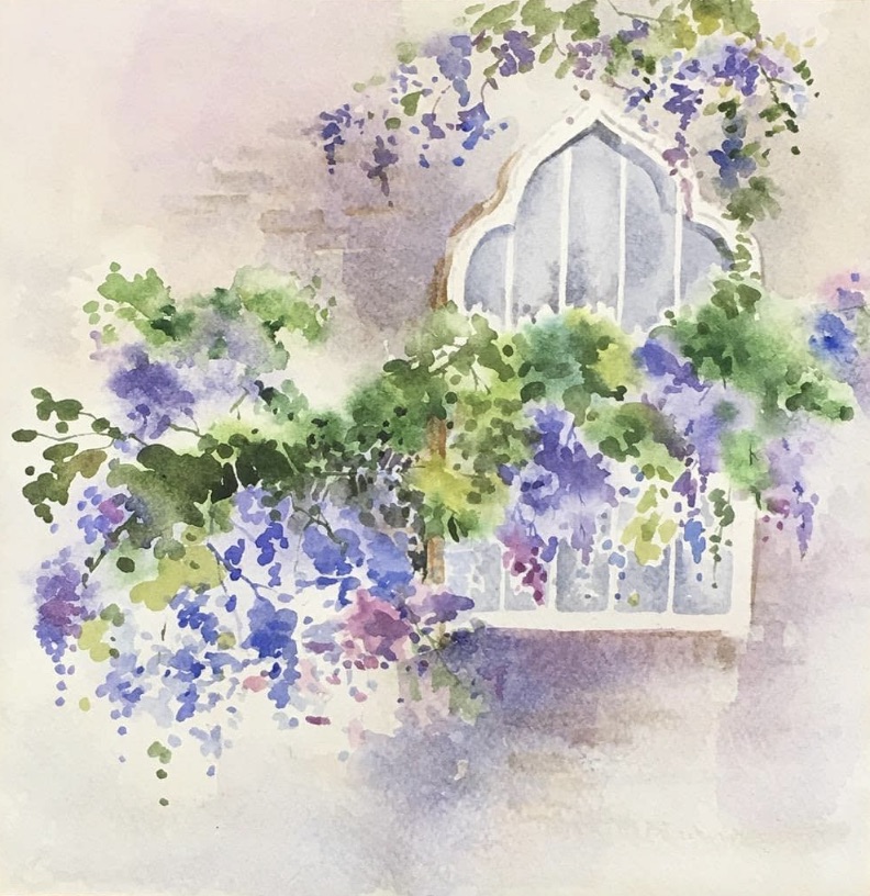 Window Beneath Wisteria Rain