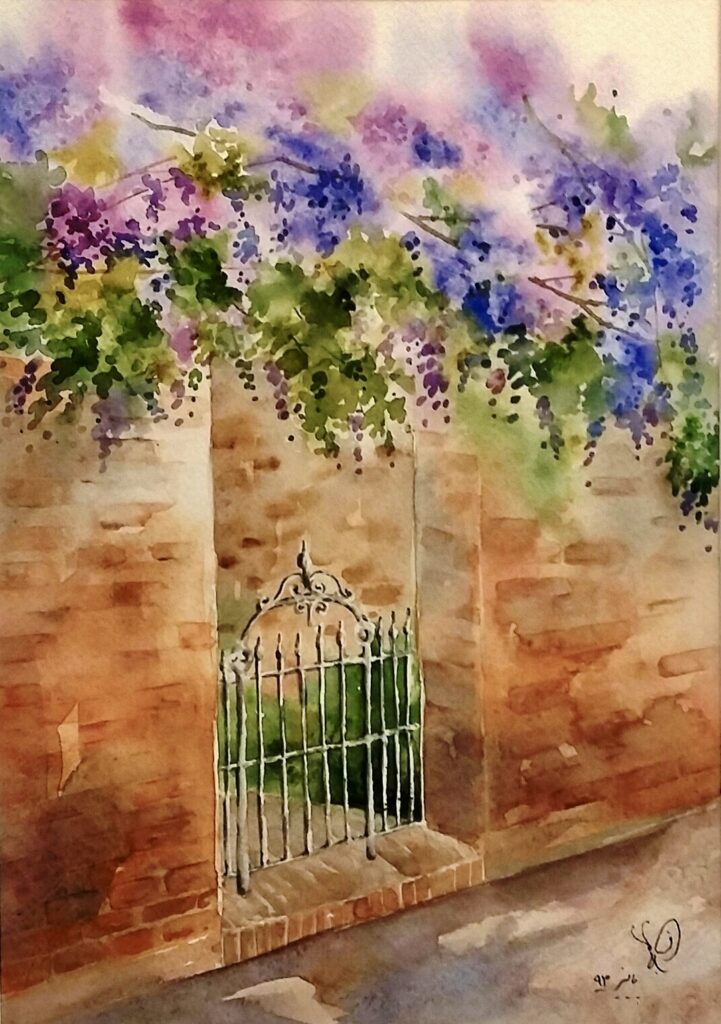 A Gate Beneath a Wisteria Sky