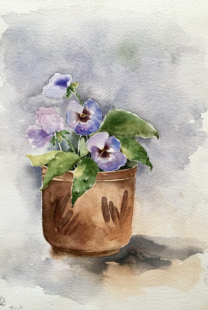 Pansies in an Earthen Pot