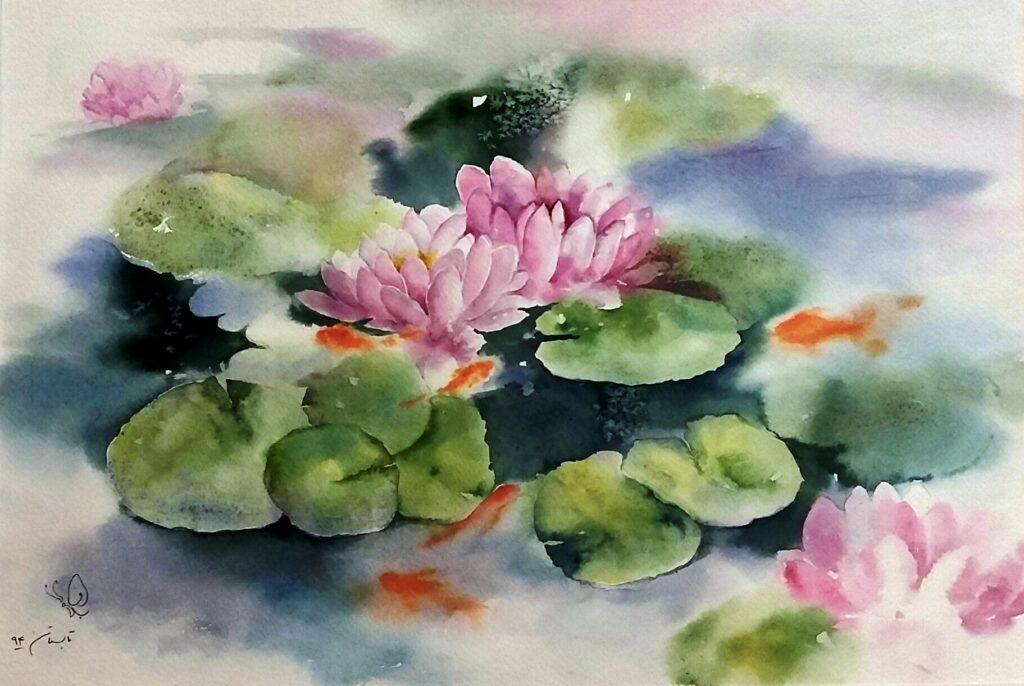 Water Lilies and Red Fish