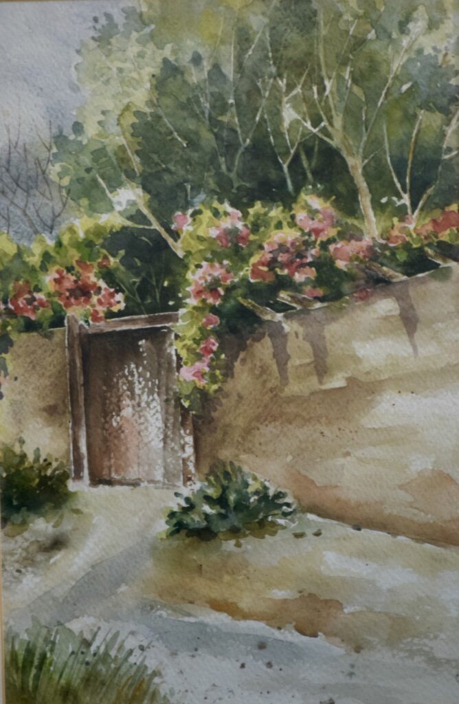 Garden Gate Beneath Crimson Flowers