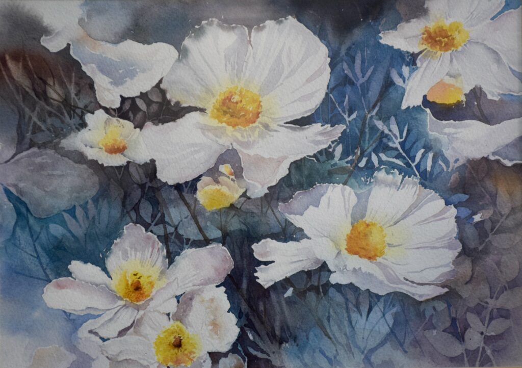 White Flowers in a Blue Night