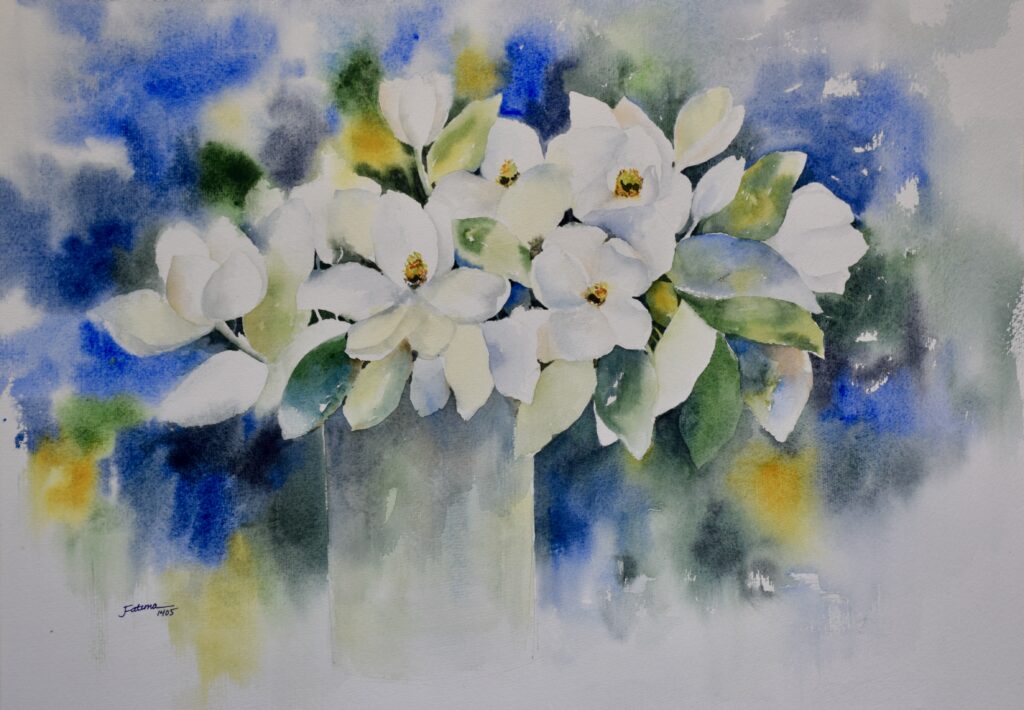 White Magnolias in Blue